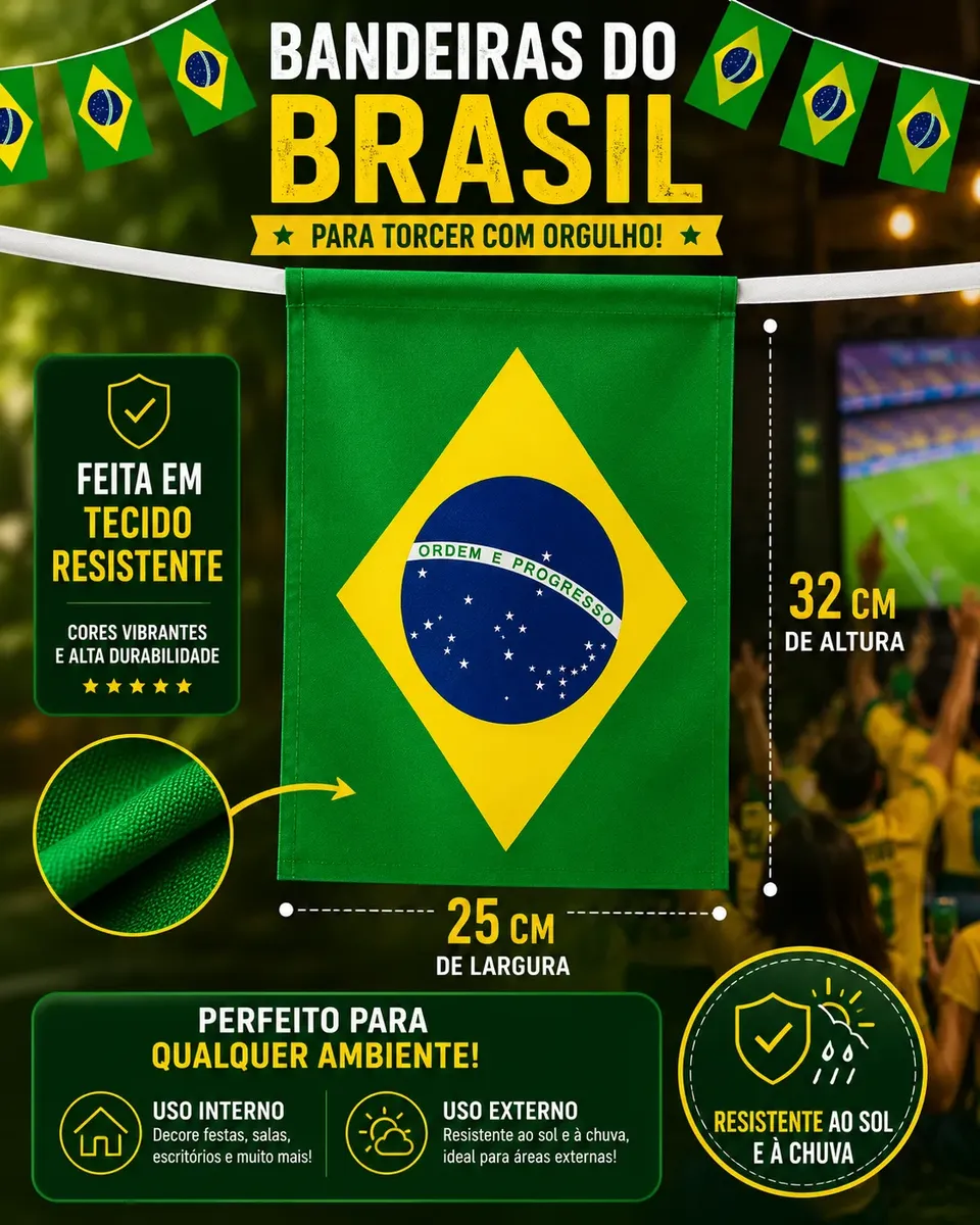 Bandeirinha Brasil Varal 10 Metros - Decoração para Festas e Eventos — foto 2