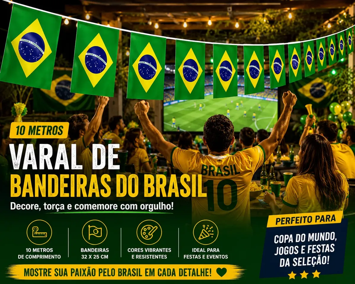Bandeirinha Brasil Varal 10 Metros - Decoração para Festas e Eventos — foto 4