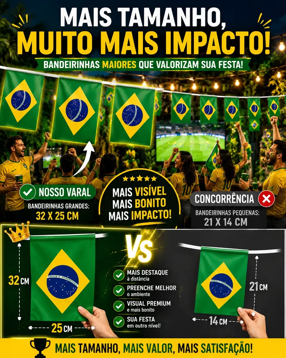 Bandeirinha Brasil Varal 10 Metros - Decoração para Festas e Eventos — foto 3