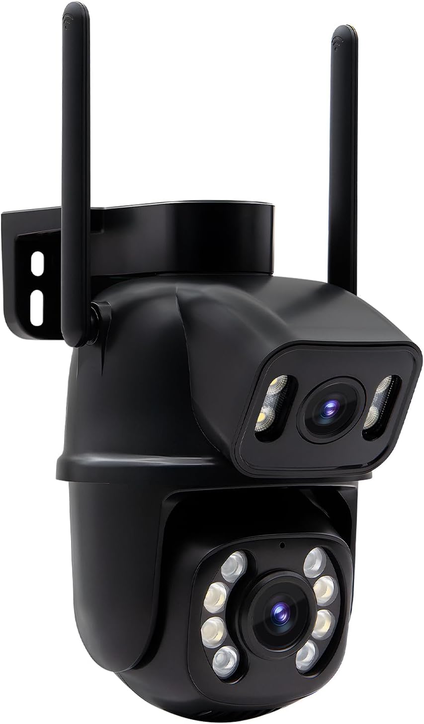 Câmera IP Sem Fio de Segurança Externa HD 3MP - Visão Noturna Infravermelha, Dupla Lente Grande Angular, IP66