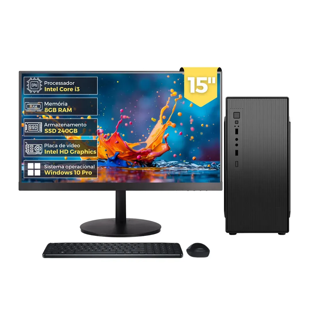 Computador Completo 2Eletro Lite CD2E-LI101 Intel Core i3, 8GB RAM, SSD 240GB, Monitor LED 15" HDMI, Windows 10 Pro