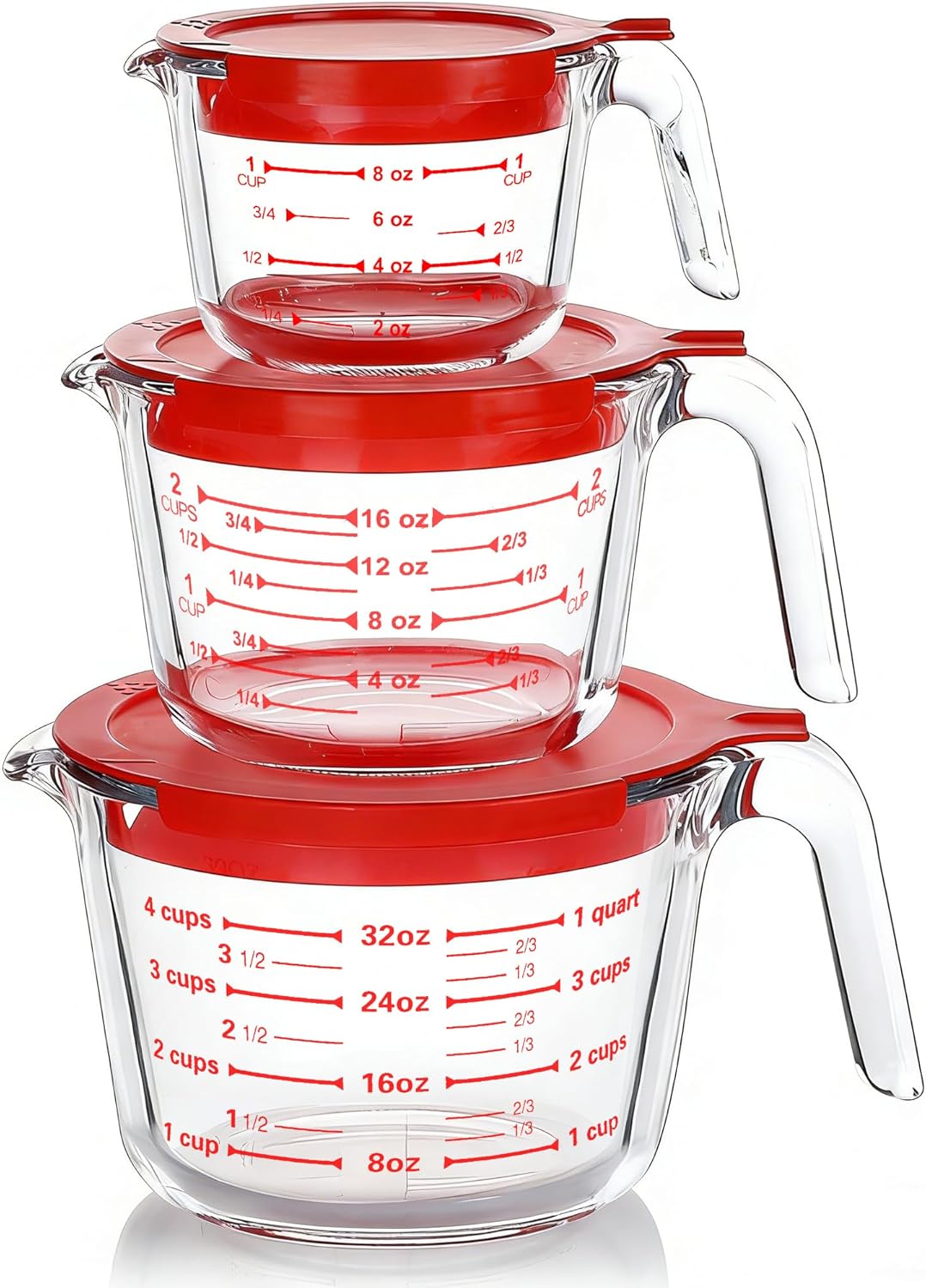 Conjunto de Copos Medidores de Vidro Borossilicato 250ml, 500ml e 1000ml