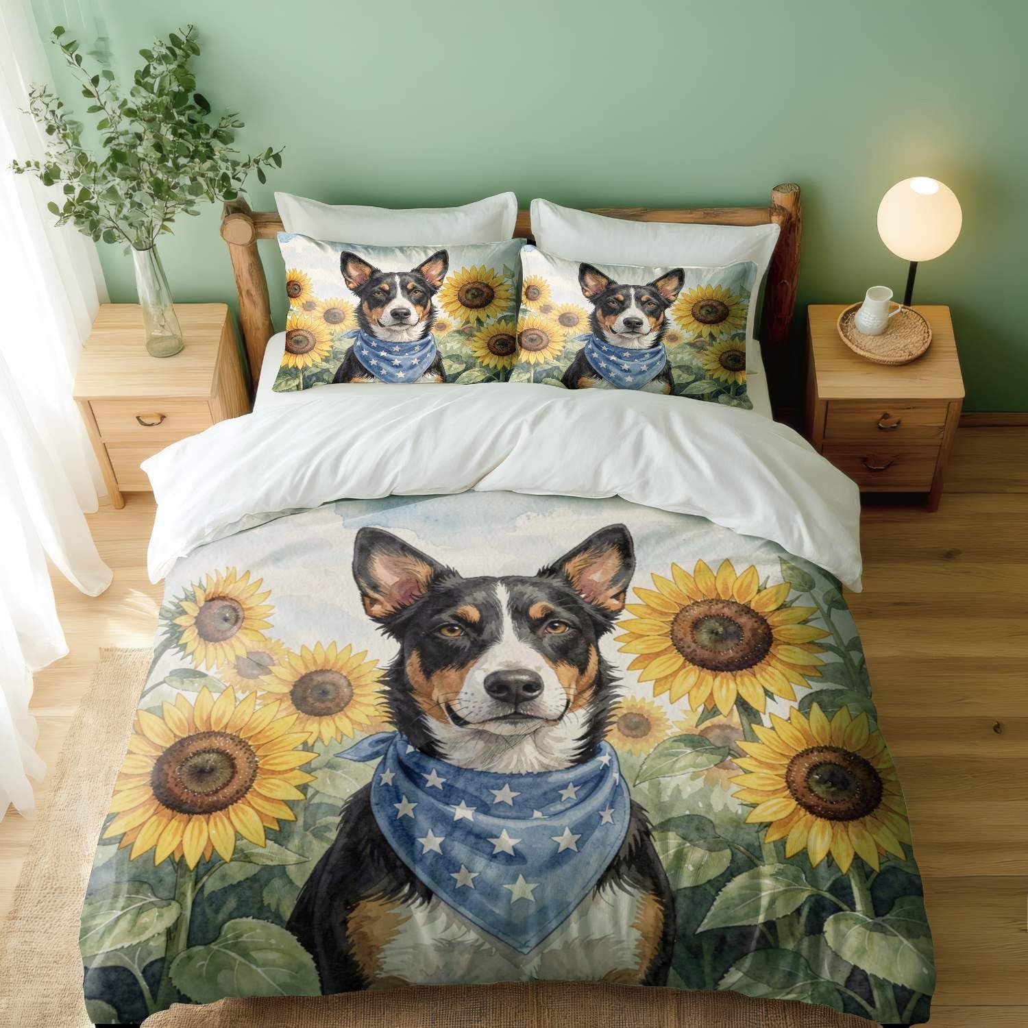 Conjunto de capa de edredom com bandeira americana de cachorro patriótico God Bless America 3 peças solteiro casal queen king (06, Queen 228 x 228 cm