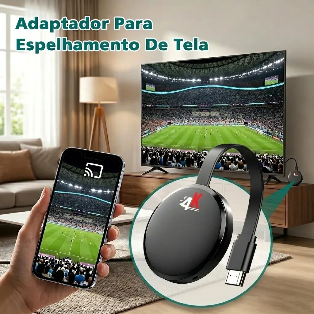 Conversor HDMI para Smart TV 4K Dual Band 2.4/5GHz - Compatível com Android e iOS