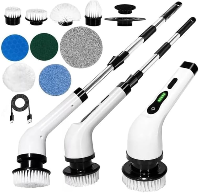 Esfregão Elétrico Profissional 9 em 1 Recarregável Mop 360º Sem Fio Potente Portátil Limpeza Pesada Banheiro Cozinha Piso Azulejo Janela Escova