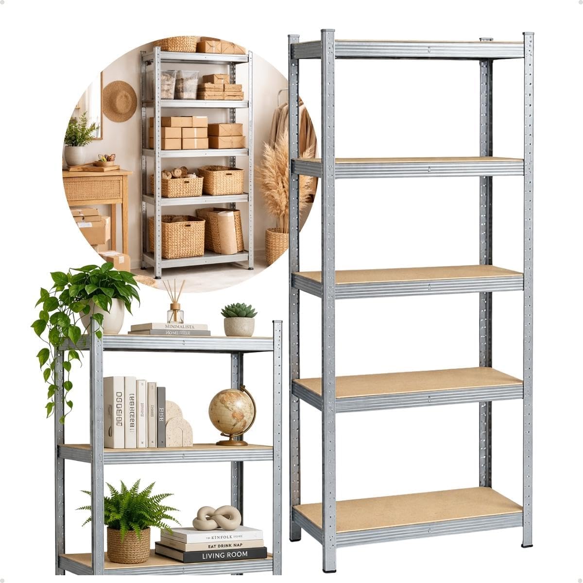 Estante Aço Galvanizado 5 Prateleiras MDF 180cm x 60cm x 30cm - Capacidade 375kg