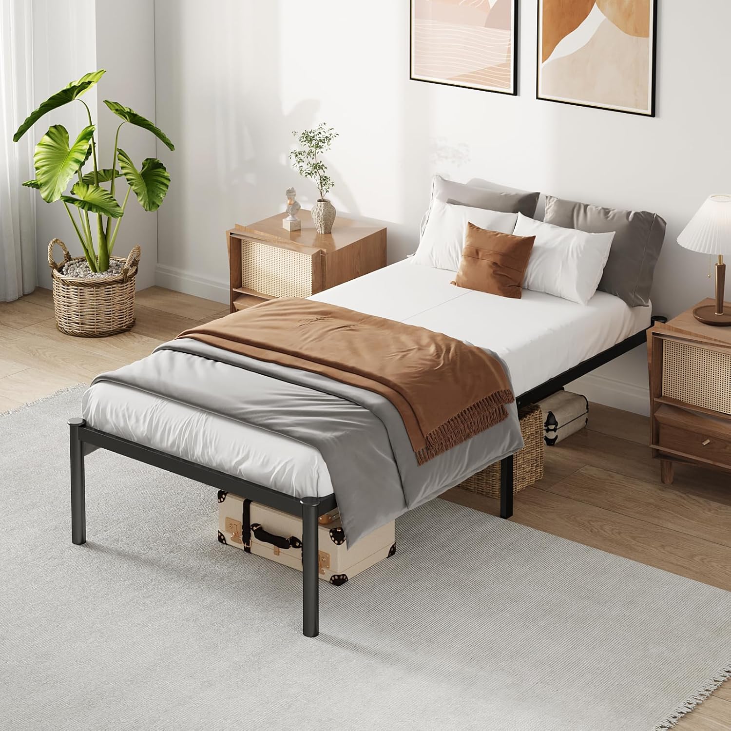 Estrutura de Cama de Metal Twin - Sem Box Spring - Preto