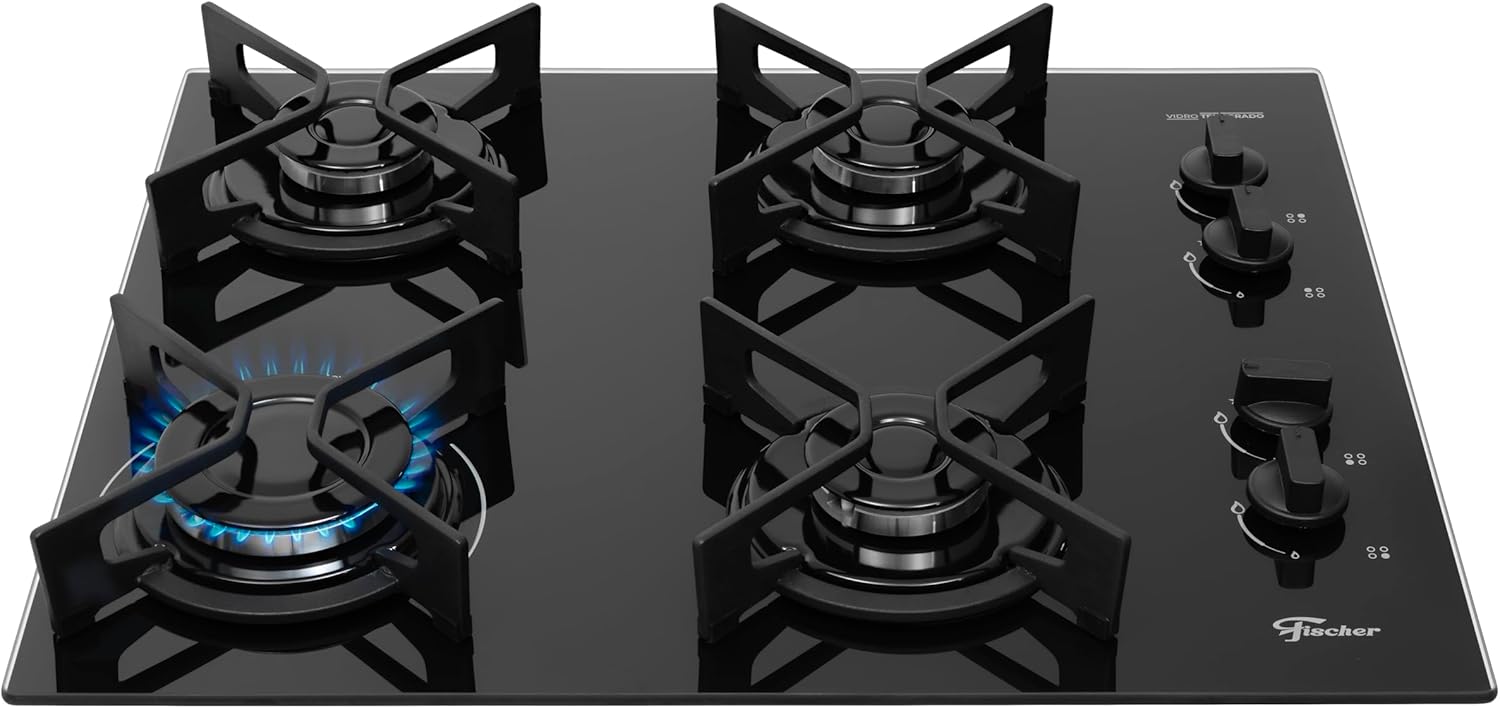 Fischer Cooktop a Gás 4 Bocas Fit Line Trempe Iron Mesa Vidro Preto Bivolt 36310-102671