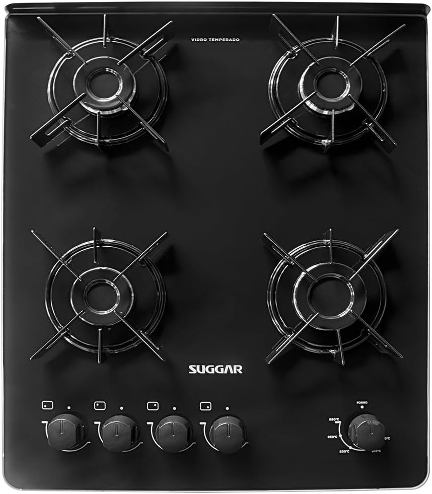 Suggar Fogão Neo Glass Preto Mesa de Vidro 4 Bocas — foto 7