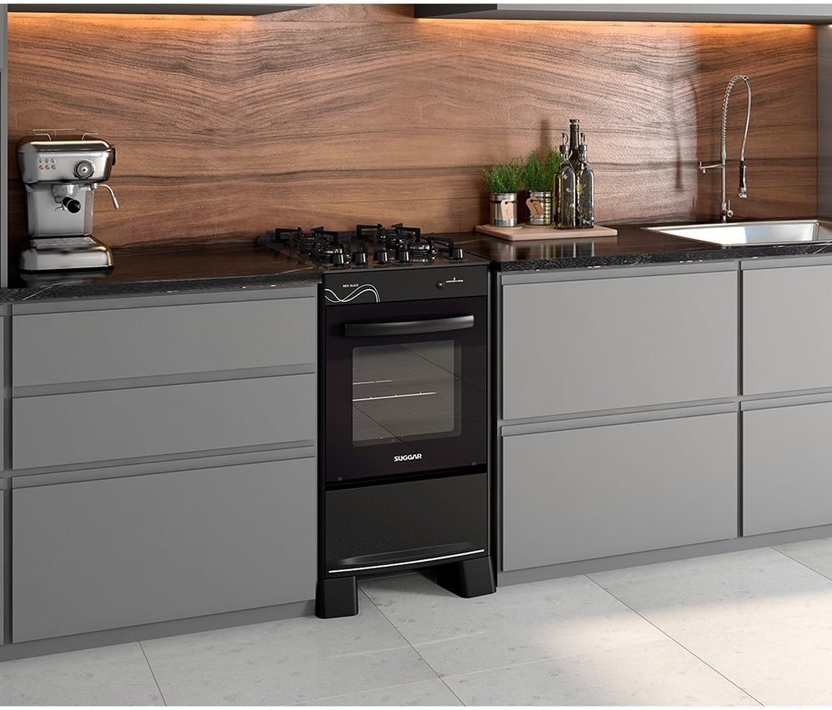 Suggar Fogão Neo Glass Preto Mesa de Vidro 4 Bocas — foto 3