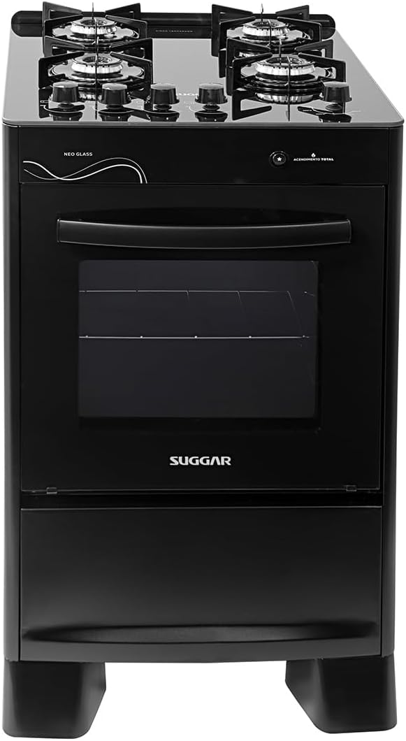 Suggar Fogão Neo Glass Preto Mesa de Vidro 4 Bocas — foto 2