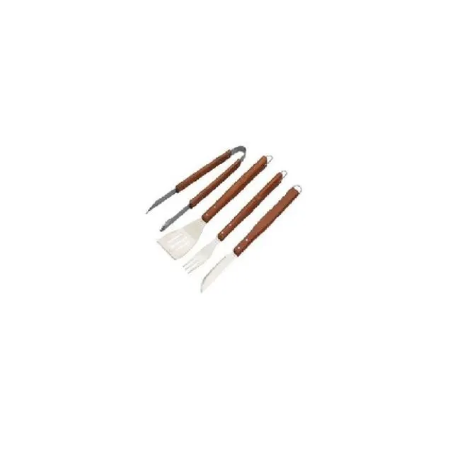 Conjunto para Churrasco 4 Peças Inox Cabo de Madeira Mor