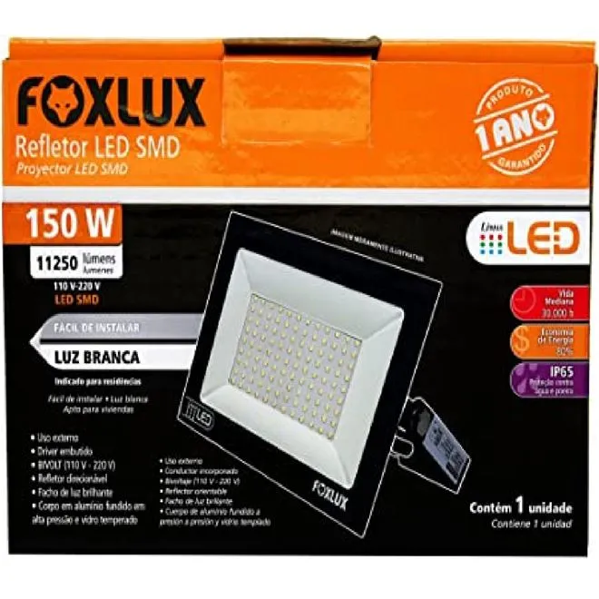 Refletor LED FOXLUX 150W 6500K Bivolt Preto — foto 3