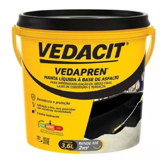 Manta líquida vedapren preto 3,6L - VEDACIT