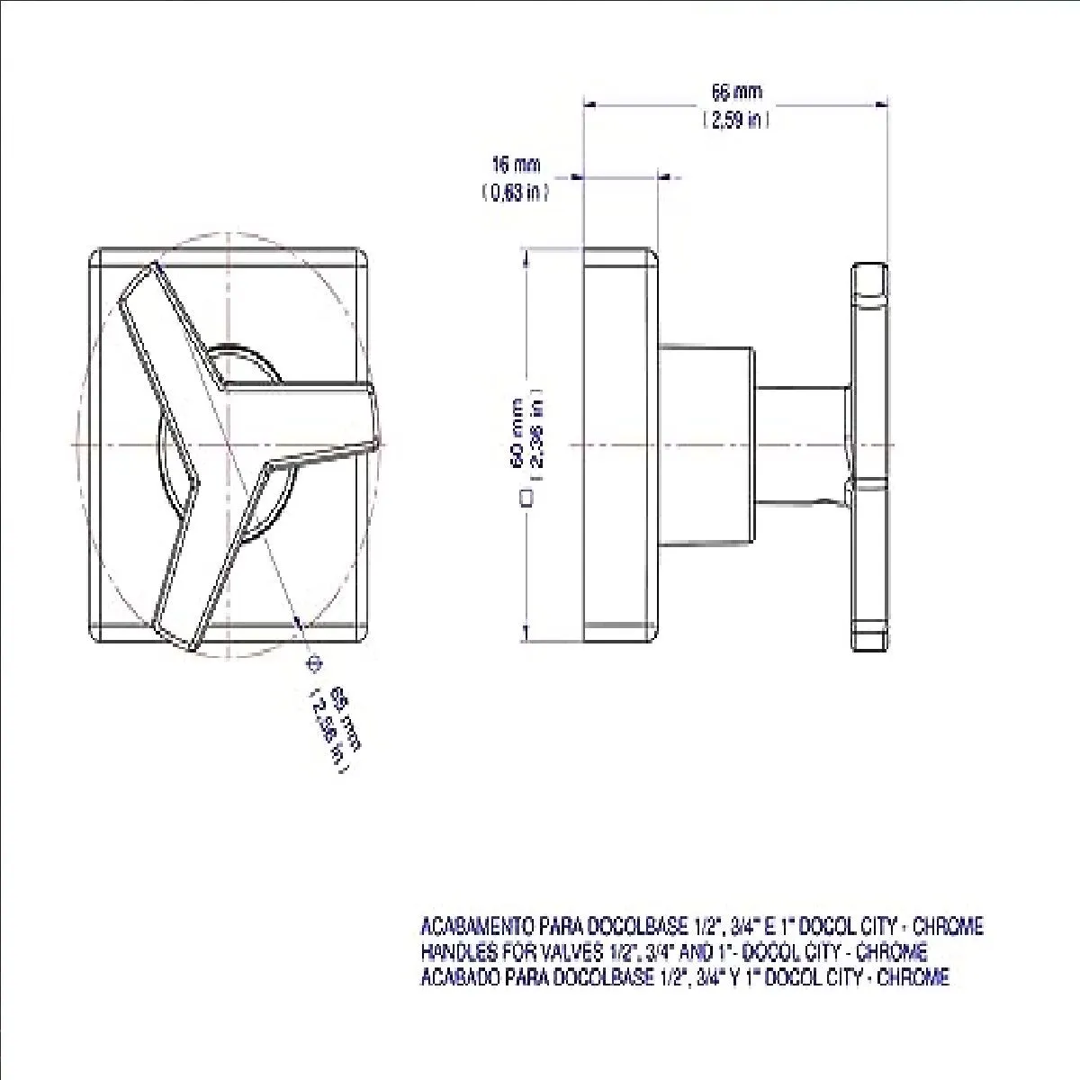 Acabamento de registro cromado Docol 1/2", 3/4" e 1" - Modelo 00877106