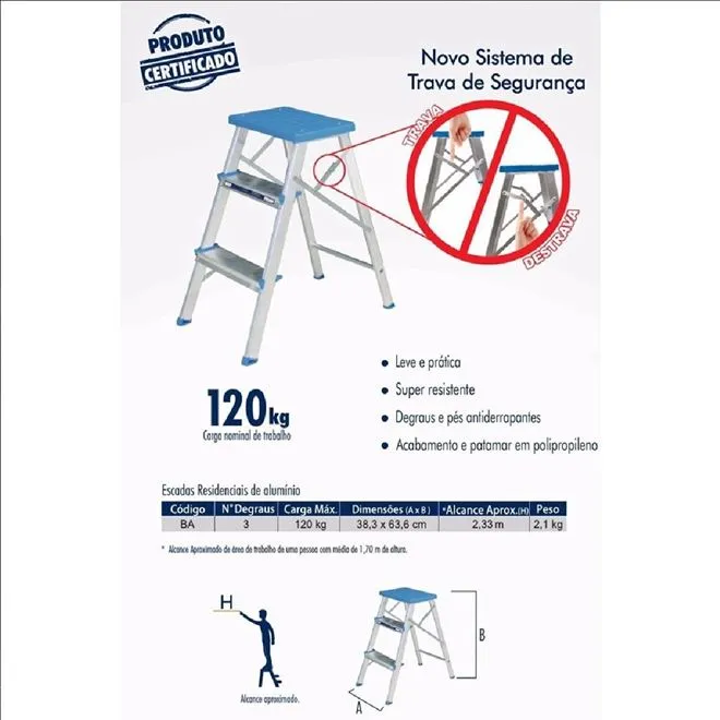 Escada Doméstica Banqueta Alumínio 3 Degraus ALUMASA — foto 4