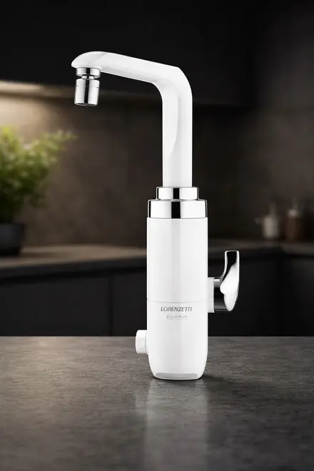 Torneira eletrônica Essence de mesa branca e cromada 220V - Lorenzetti