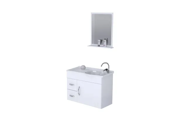 Balcão Branco Kit Siena Suspenso 2 Gavetas com Espelho 55,5 cm - Rorato