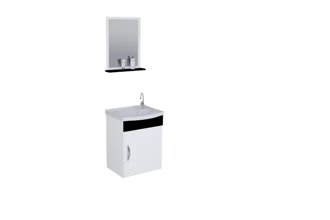 Balcão Suspenso Rorato Siena 1 Porta com Espelho 39cm - Branco e Preto