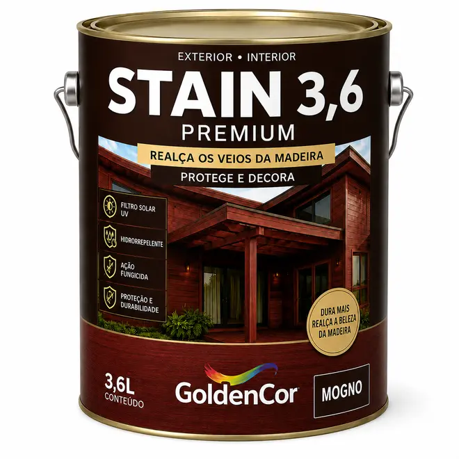 Stain Mogno 3,6L GoldenCor - Acabamento e Proteção para Madeira