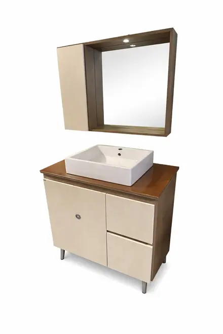 CGC MÓVEIS Conjunto Milanese 80cm Cinza/Cobalto Quartzo Capuccino