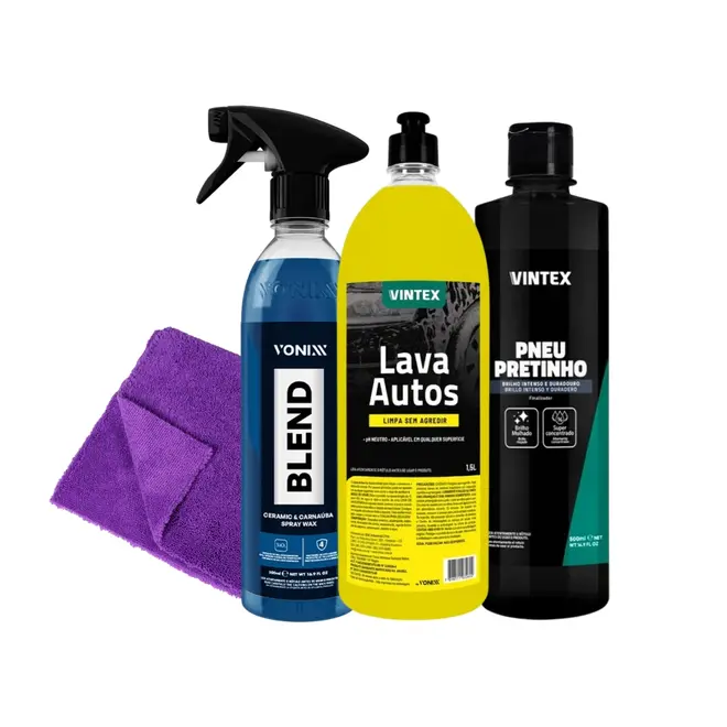 Kit Lavagem Exterior VONIX - Lava Autos, Pneu Pretinho e Blend Ceramic