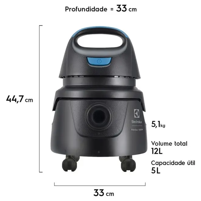 Aspirador de Pó e Água Electrolux AWD01 1400W 5L com Acessórios e Rodas 360°