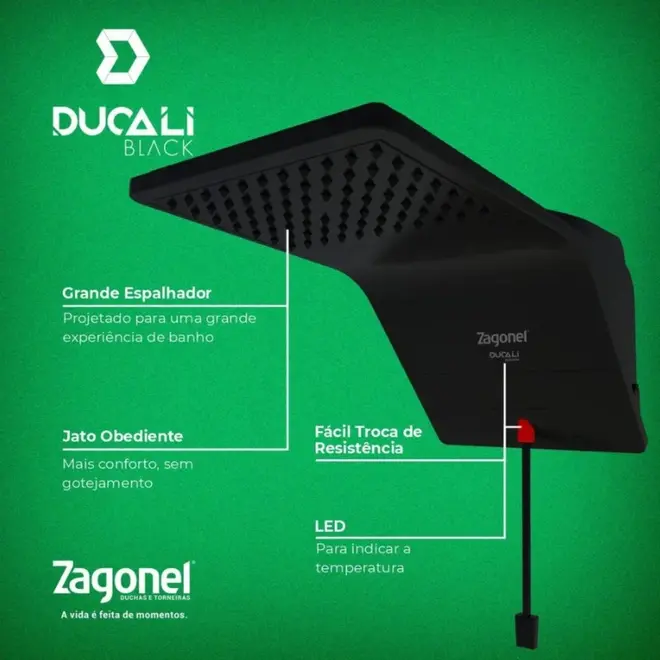 Ducha Eletrônica Zagonel Ducali 220V 7500W Preto — foto 4