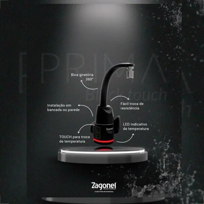 Torneira Eletrônica Zagonel Prima Touch Preta 220V — foto 5
