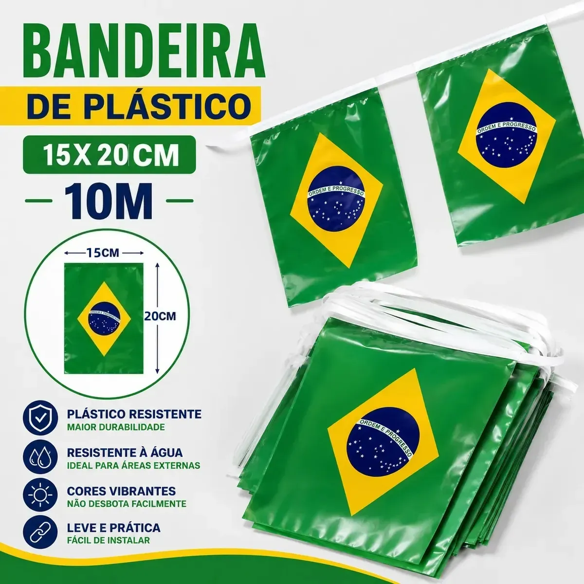 Kit Varal de Bandeirinhas do Brasil 50/80 Metros - Decoração para Festas — foto 2