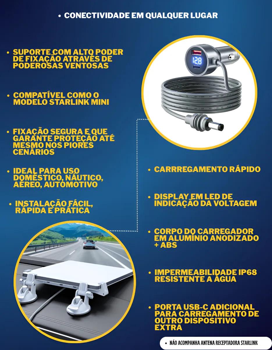 Kit Starlink Mini - Suporte e Cabo de Internet Satélite Veicular — foto 3