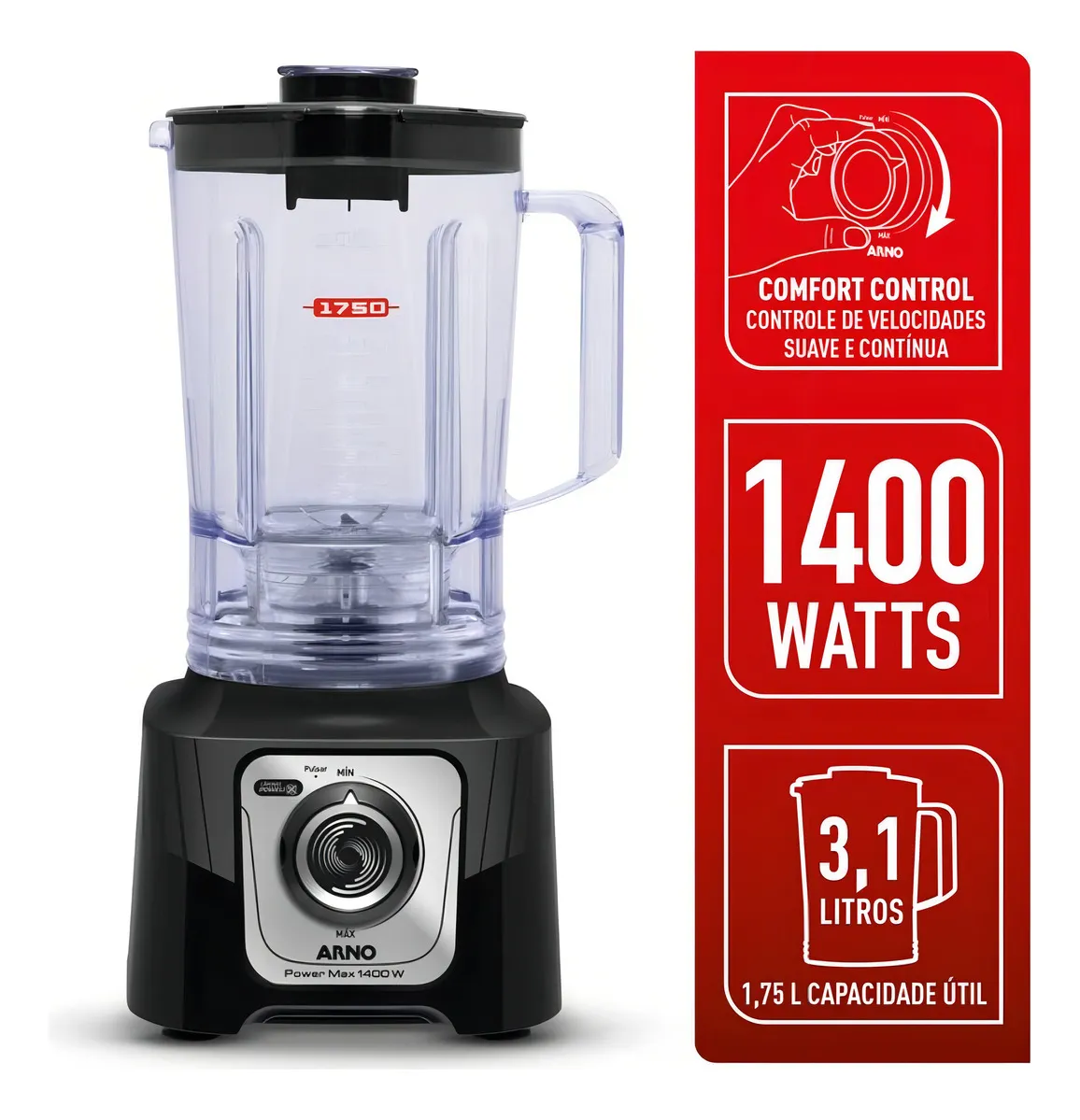 Liquidificador Arno Powermax 1400W Comfort Control LN65 - Bivolt — foto 4