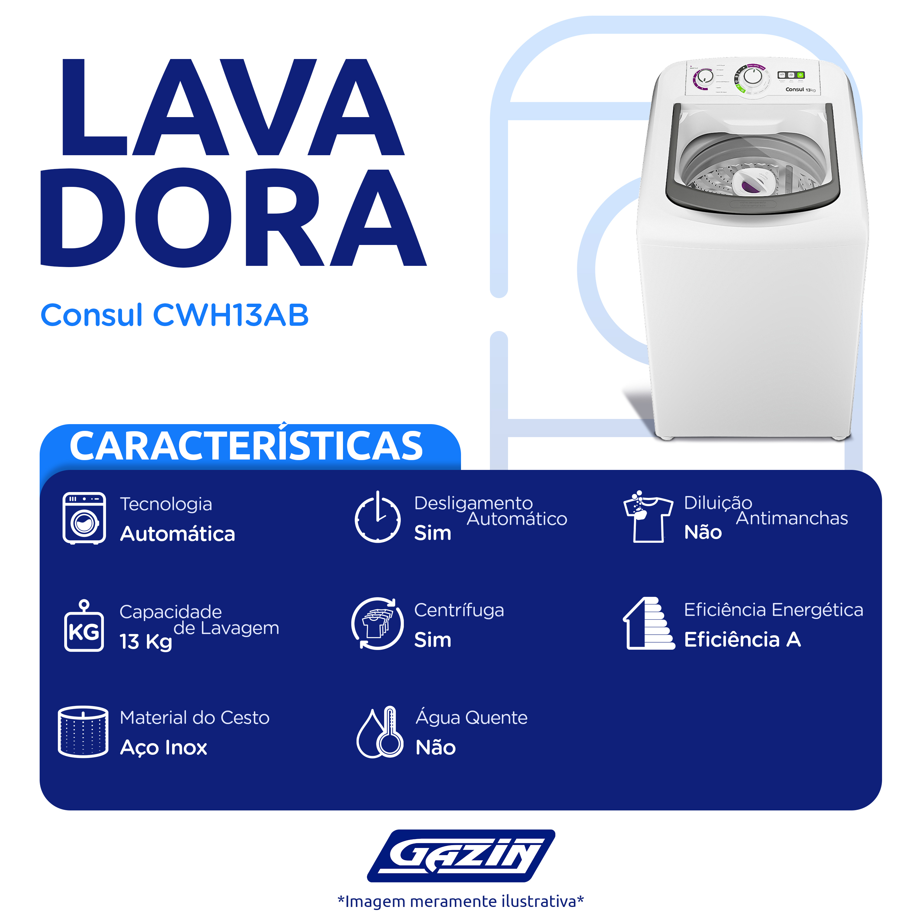 Máquina de Lavar Consul 13kg Automática CWH13AB — foto 3