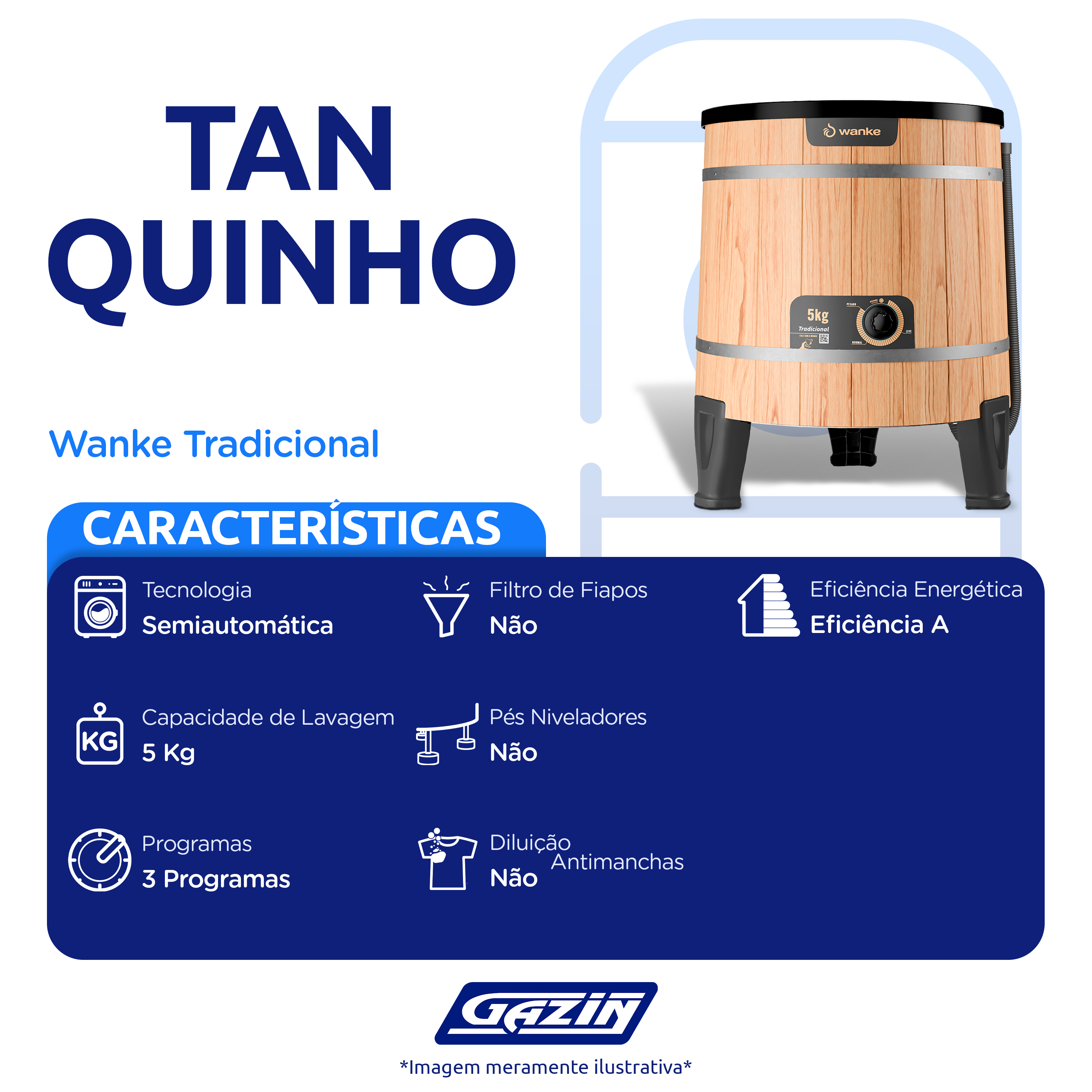 Tanquinho Wanke Tradicional 5kg Semiautomático Agitador Removível — foto 3