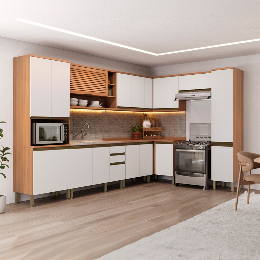 Cozinha Modulada 9 Peças 17 Portas 3 Gaveta  Macadamia Telasul