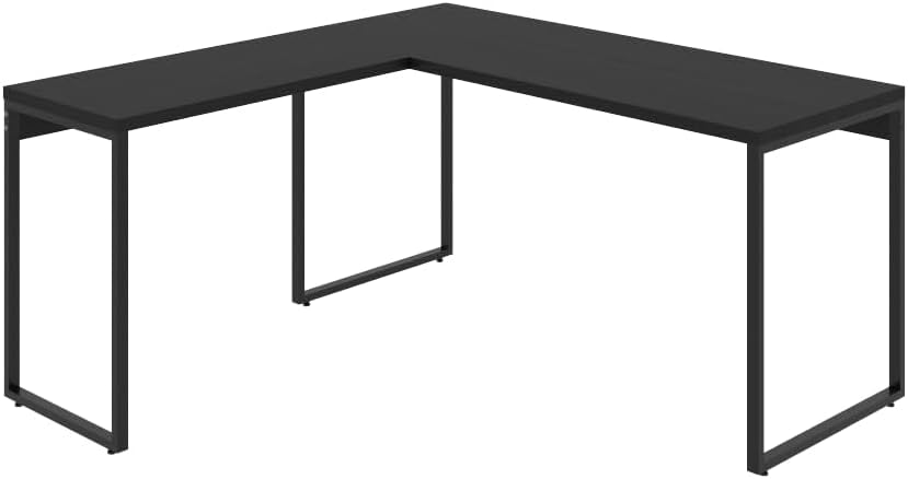 Mesa de Escritório em L Kuadra 1,50m x 1,50m Estilo Industrial Preto Ônix/Est.Preta