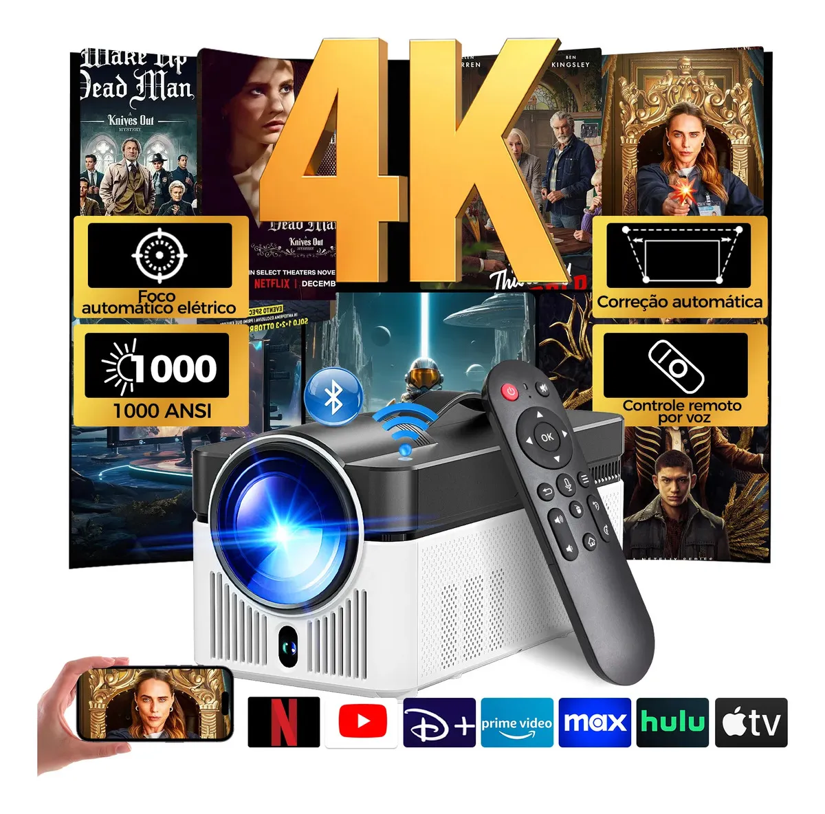Projetor Magcubic HY450 LED Full HD 1080p com Android e Wi-Fi 6