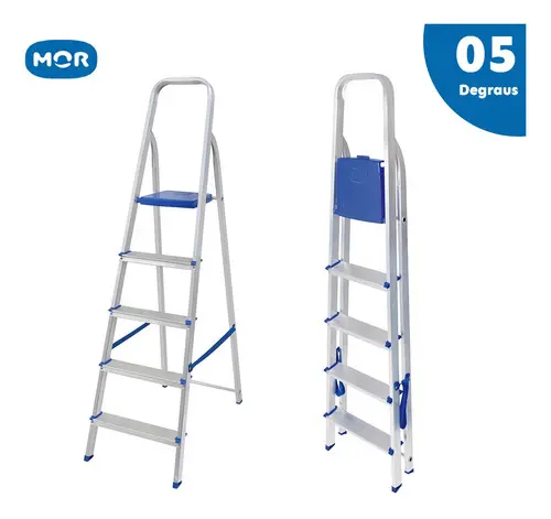 Escada Doméstica Mor 5103 Alumínio 5 Degraus — foto 3