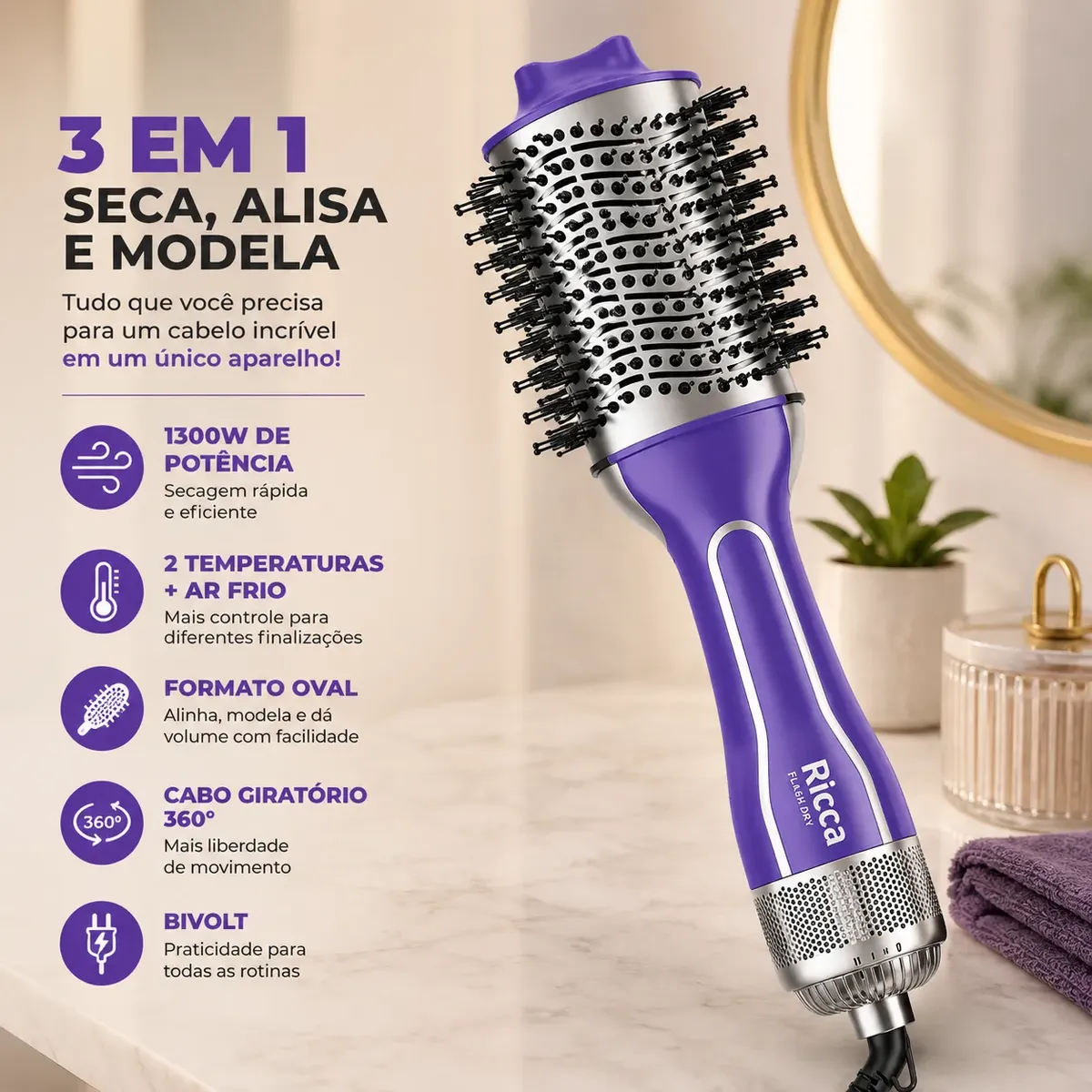 Escova Secadora Alisadora Modeladora Flash Dry 3 em 1 Bivolt — foto 3