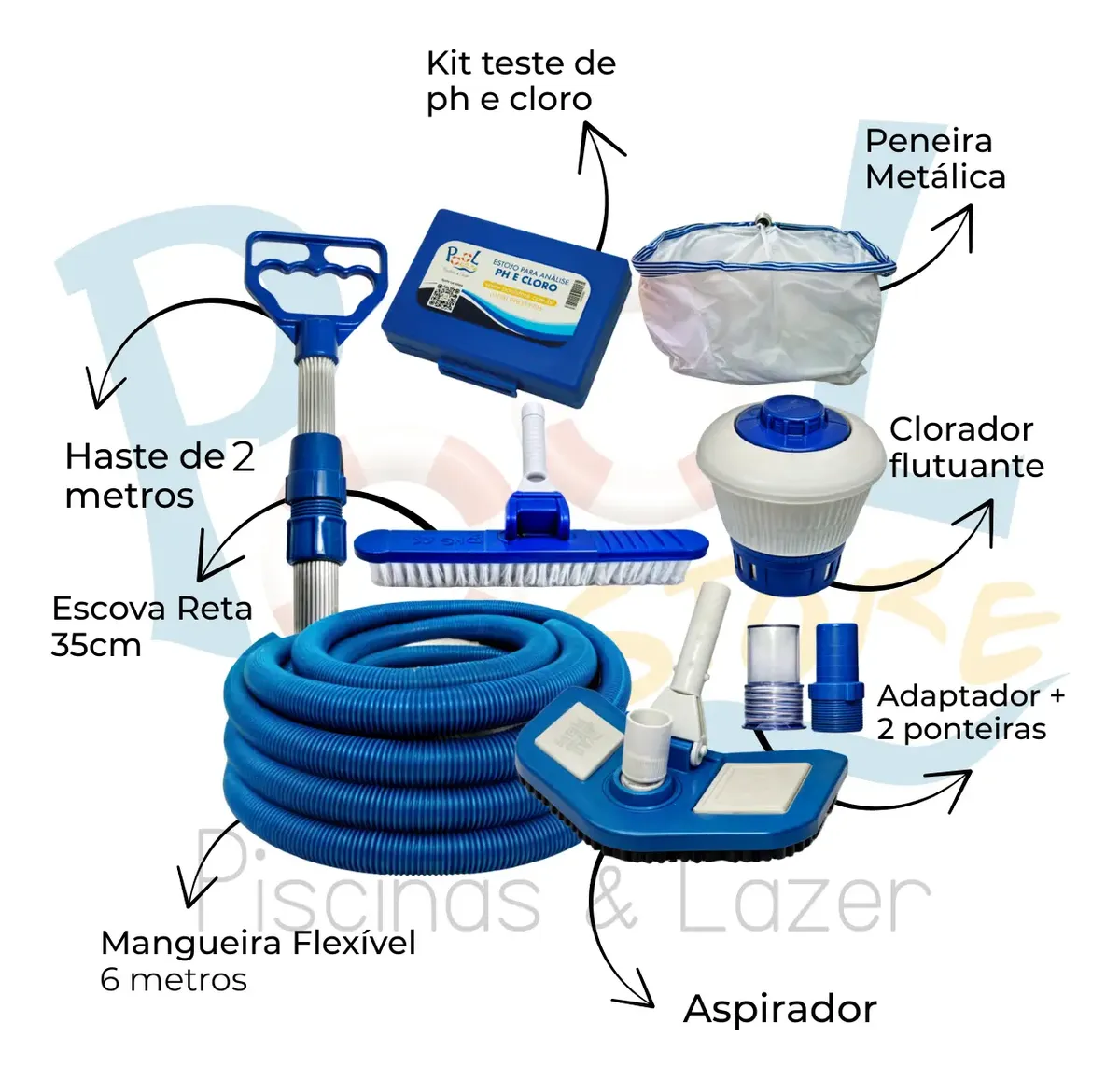 Kit Limpeza Piscina Completo Aspirador e Clorador - Cabo de 2m — foto 3