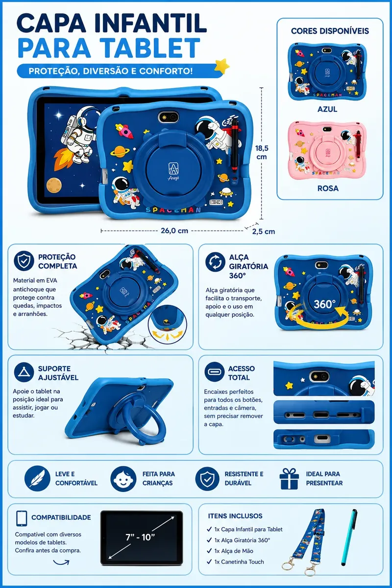Tablet Astronauta Infantil 7" Android 128GB 6GB RAM — foto 3