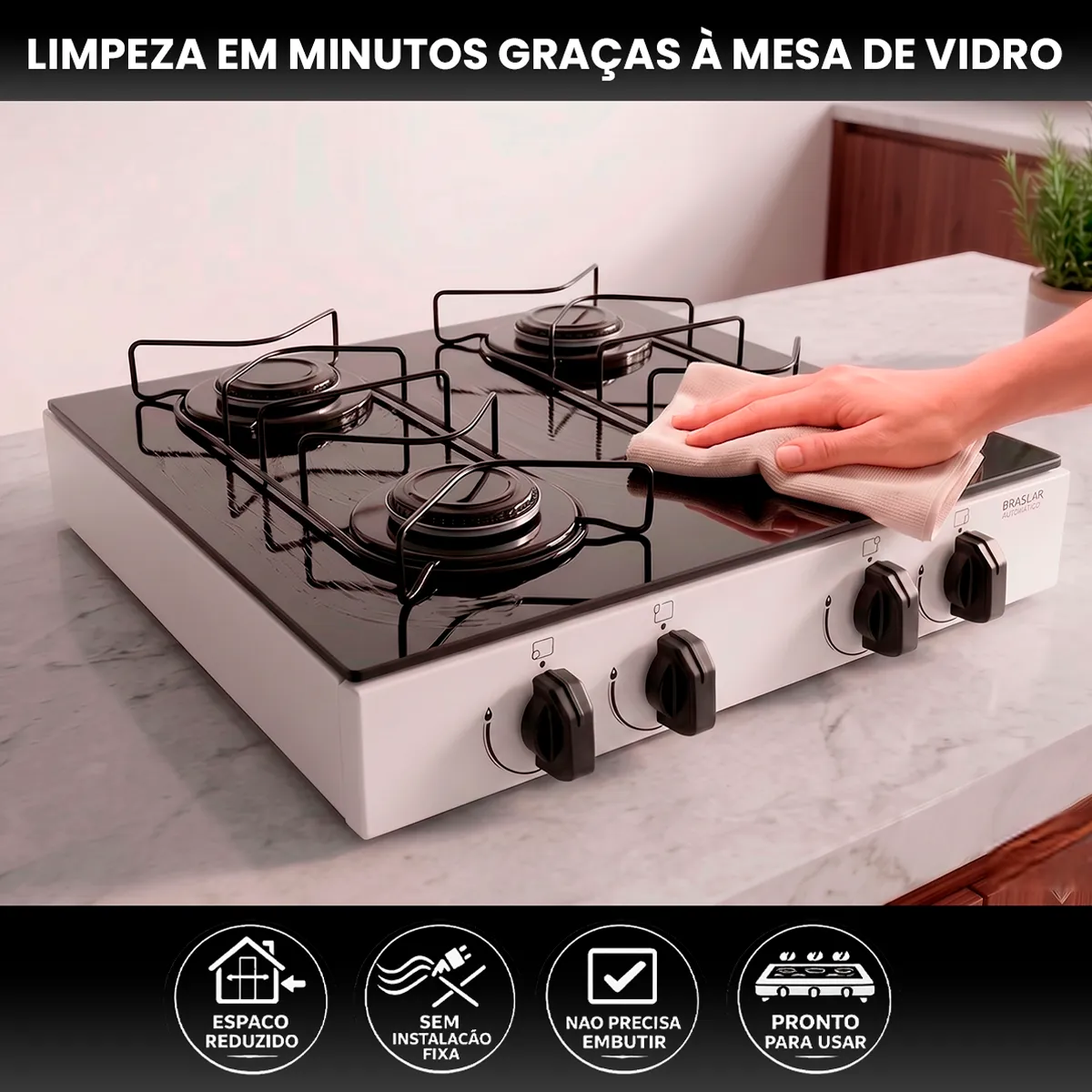 Fogão Cooktop Braslar Asiático Vidro 4 Bocas a Gás GLP — foto 4