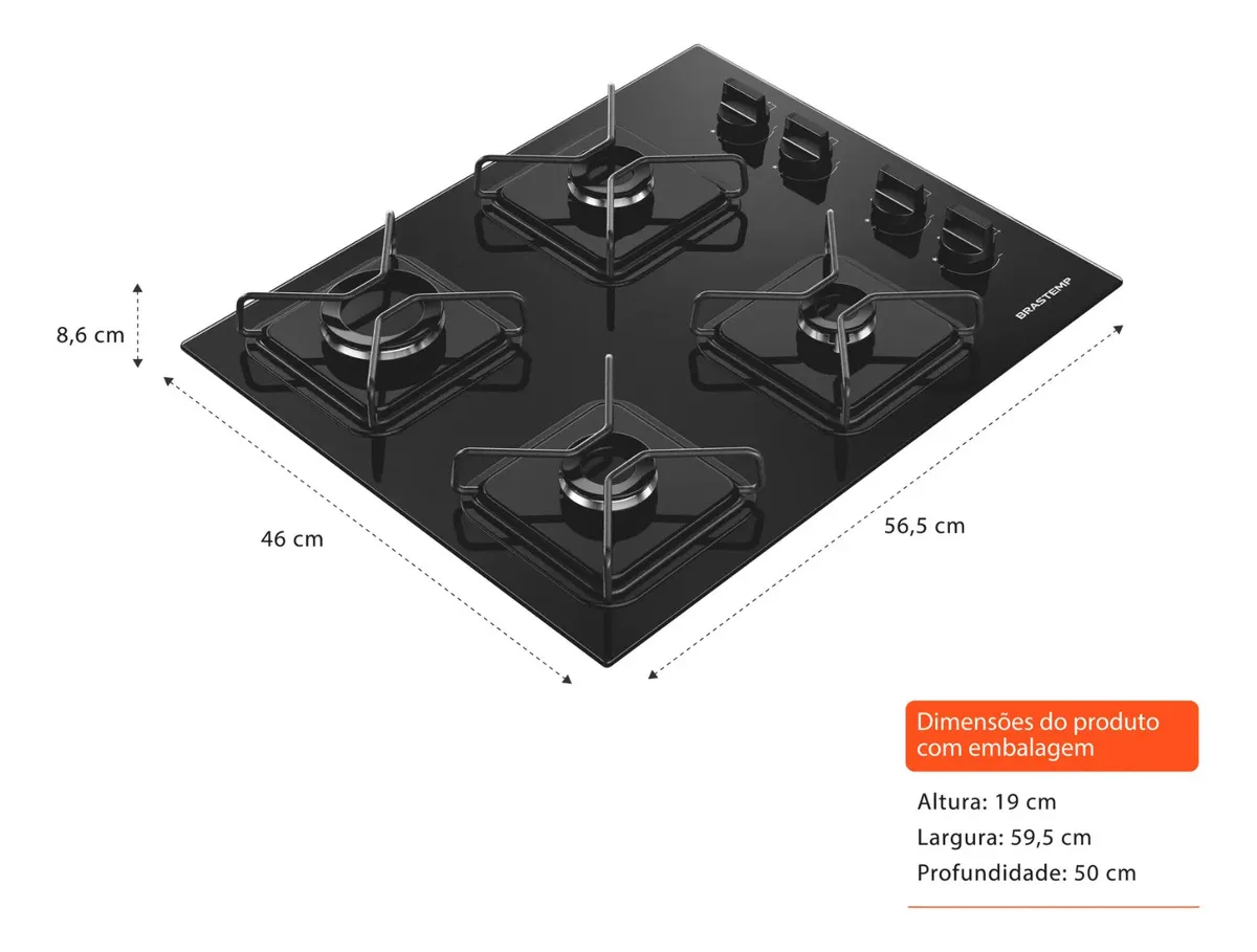 Cooktop 4 Bocas Brastemp com Superfície de Vidro Temperado — foto 5