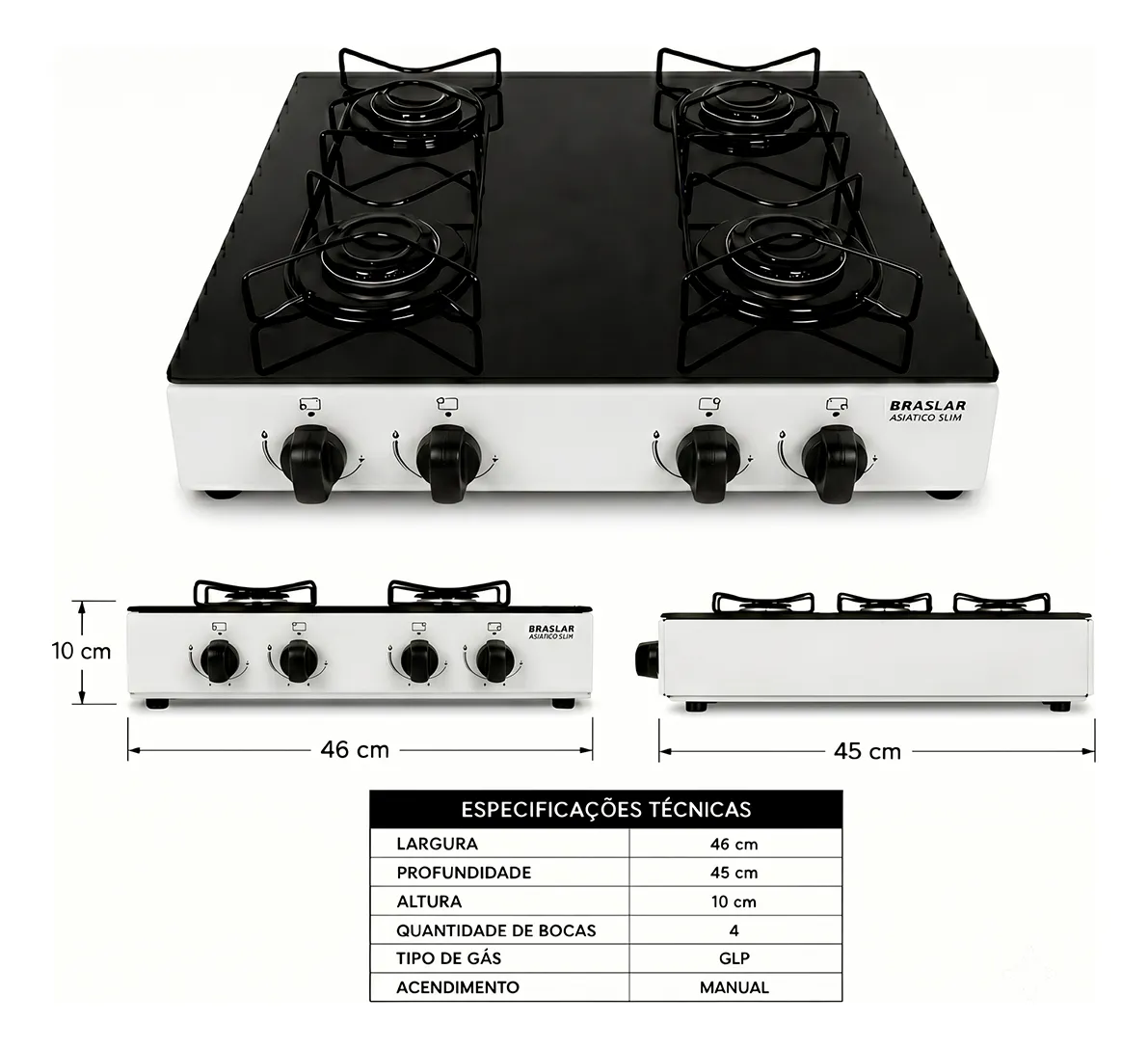 Fogão Cooktop Braslar Asiático Vidro 4 Bocas a Gás GLP — foto 5