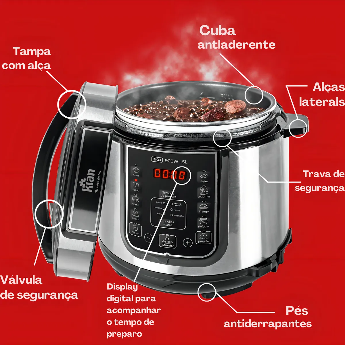 Panela de Pressão Elétrica Kian PPE101 5 Litros Inox — foto 5