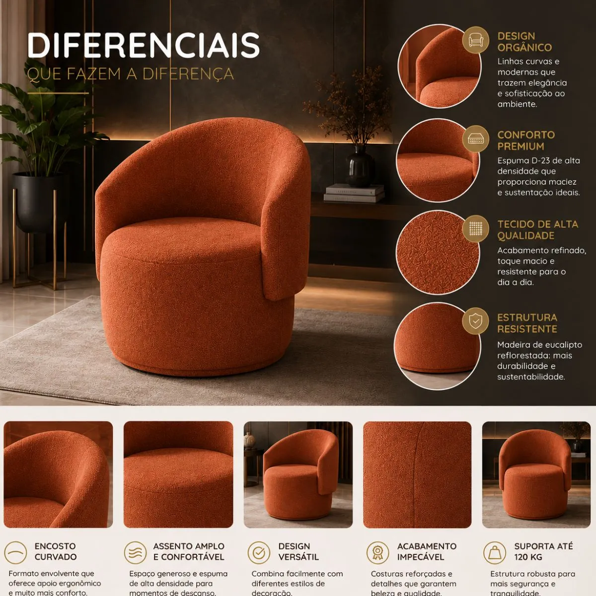 Poltrona Beatriz Bouclé Terracota - Conforto e Estilo — foto 5
