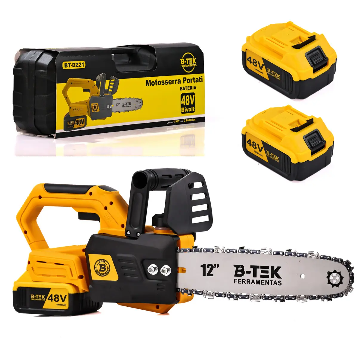 Motosserra Elétrica Portátil B-Tek 48V com 2 Baterias
