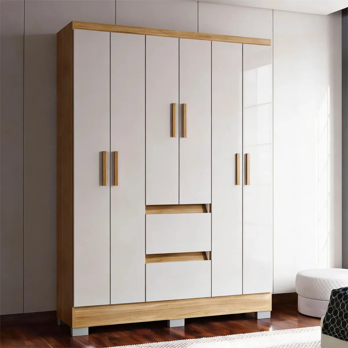 Guarda Roupa Napoles 6 Portas 2 Gavetas Poquema Castanho