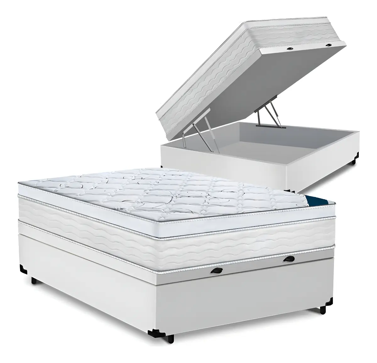 Cama Box Baú Casal com Colchão Toronto Mola Ensacada D33 32cm - Branco