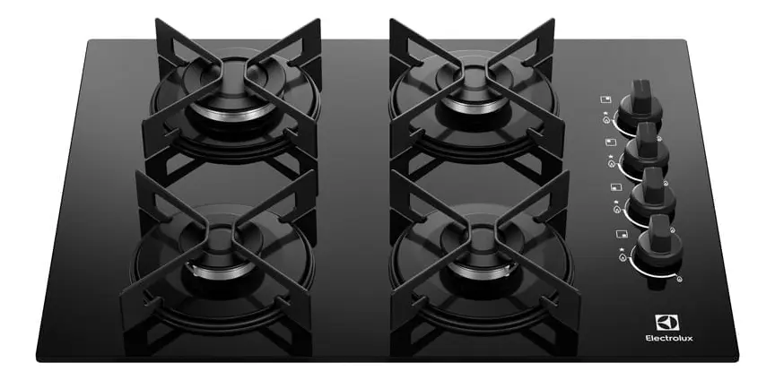 Cooktop a Gás Electrolux 4 Bocas Mesa de Vidro Efficient Aço Fosco